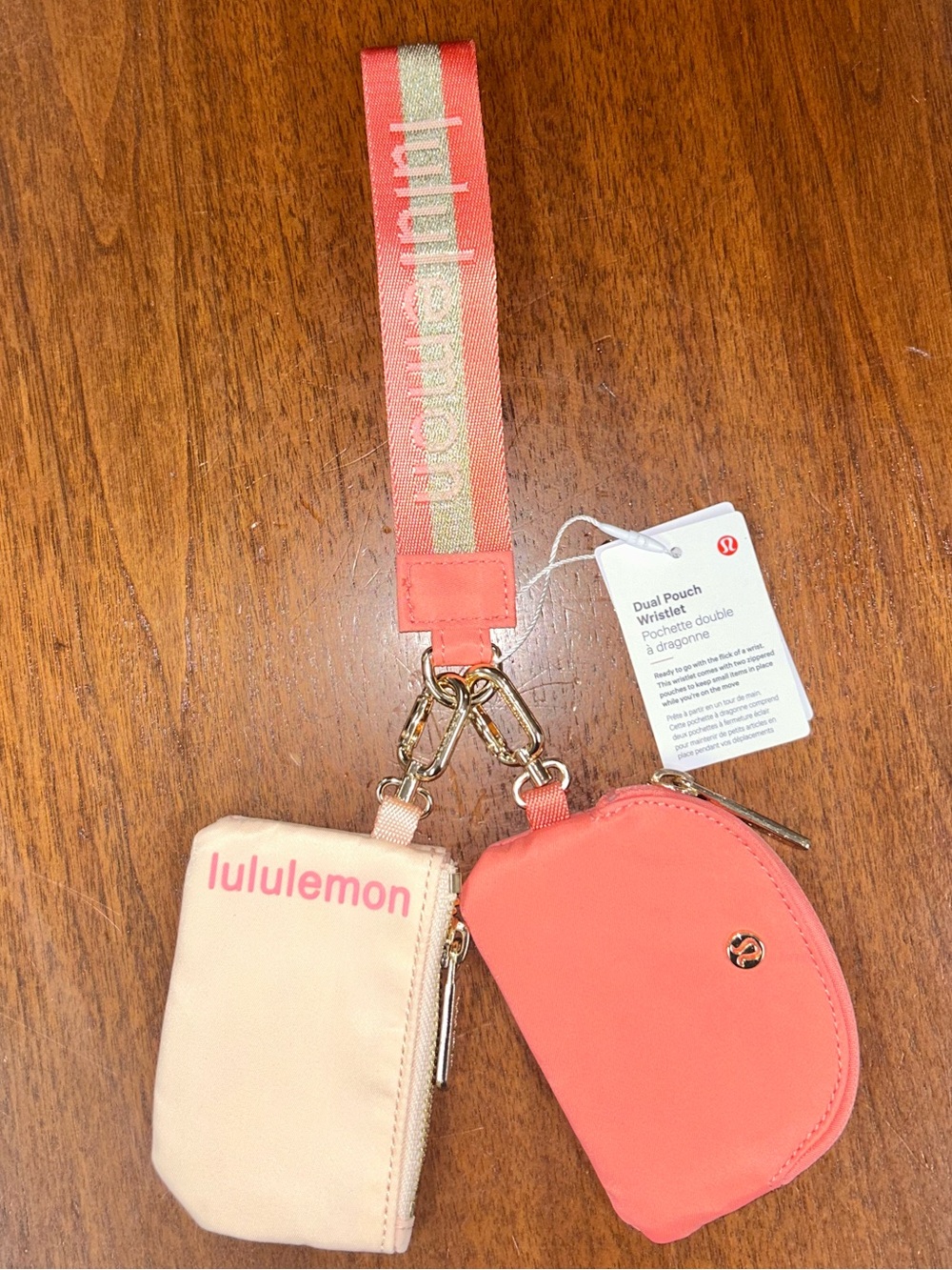 Lululemon Coral & Cream Dual Pouch Wristlet